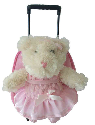 Popatu Kid's Ballerina Bear  Rolling Backpack with Removable Plush