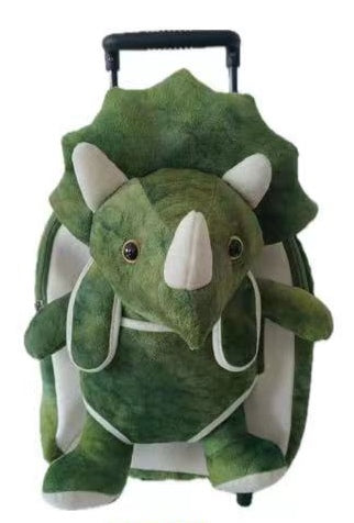 Popatu Kid's Green Triceratops Rolling Backpack with Removable Plush