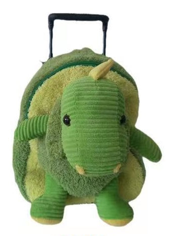 Popatu Kid's Green Tyrannosaurus Rolling Backpack with Removable Plush