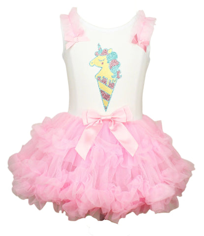 Baby Girl's & Little Girl's Unicorn Ice cream Pink Ruffle Dress