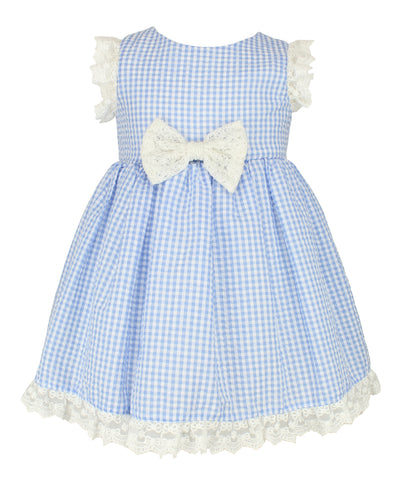Popatu Baby Girls Blue Gingham Dress With Lace Trim - Popatu