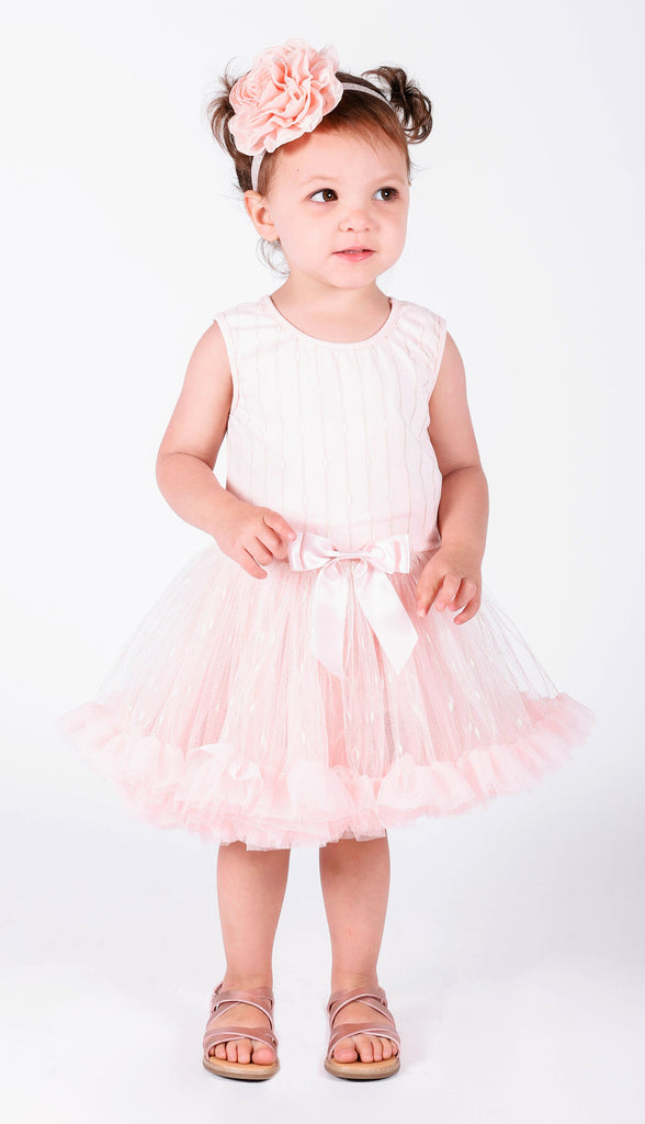 Popatu Baby Girls Sheer Dot Overlay Ruffle Petti Dress