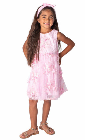 Pink Embroidered Flower Girl Dress