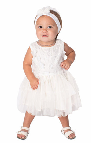 Popatu Baby Girls White Dress with Matching Headband