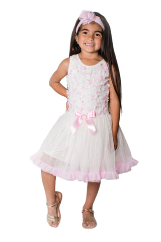 Little Girl's White and Pink Butterflies Tutu Dress