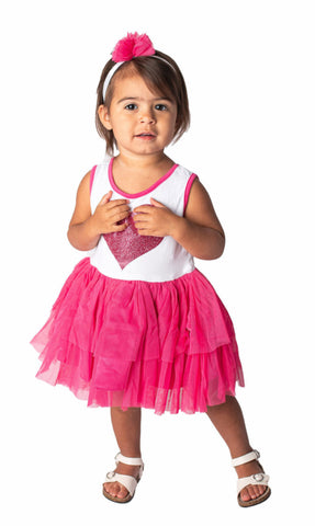 Popatu Baby Girls Hot Pink Glitter Heart Dress with Matching Headband