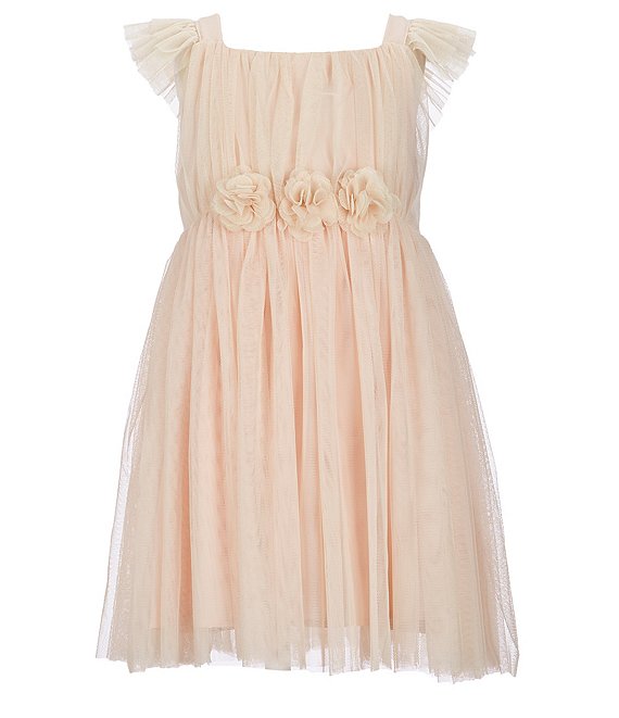 Little Girls Blush Flutter Sleeve Tulle Dress