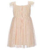 Little Girls Blush Flutter Sleeve Tulle Dress