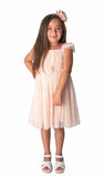 Little Girls Blush Flutter Sleeve Tulle Dress - Popatu