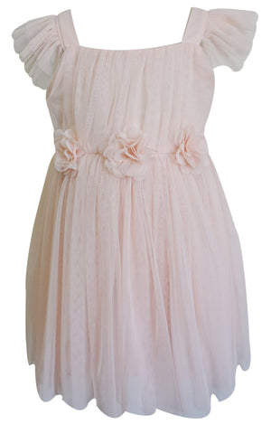 Little Girls Dusty Rose Flutter Sleeve Tulle Dress