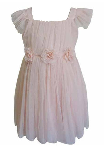 Popatu Little Girls Dusty Rose Flutter Sleeve Tulle Dress