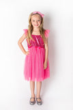 Popatu Baby Girl's Hot Pink Glittery Dot Tulle Dress