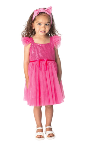 Baby Girl's Hot Pink Glittery Dot Tulle Dress– Popatu