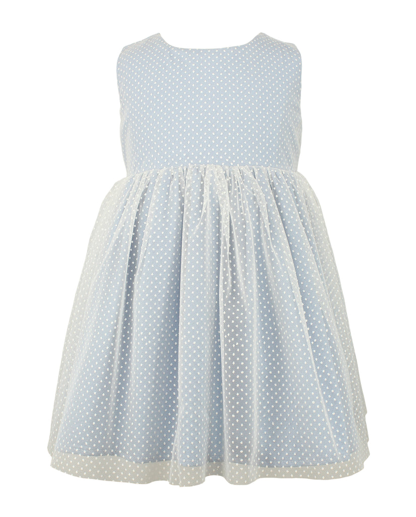 Baby Girl's Light Blue Swiss Dot Dress - Popatu