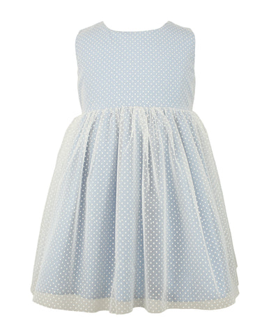 Baby Girl's Light Blue Swiss Dot Dress - Popatu