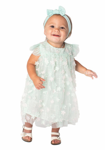 Popatu Baby Girl's Mint 3D Flower Dress