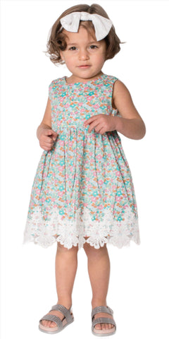 Popatu Little Girl's Floral Lace Trim Dress