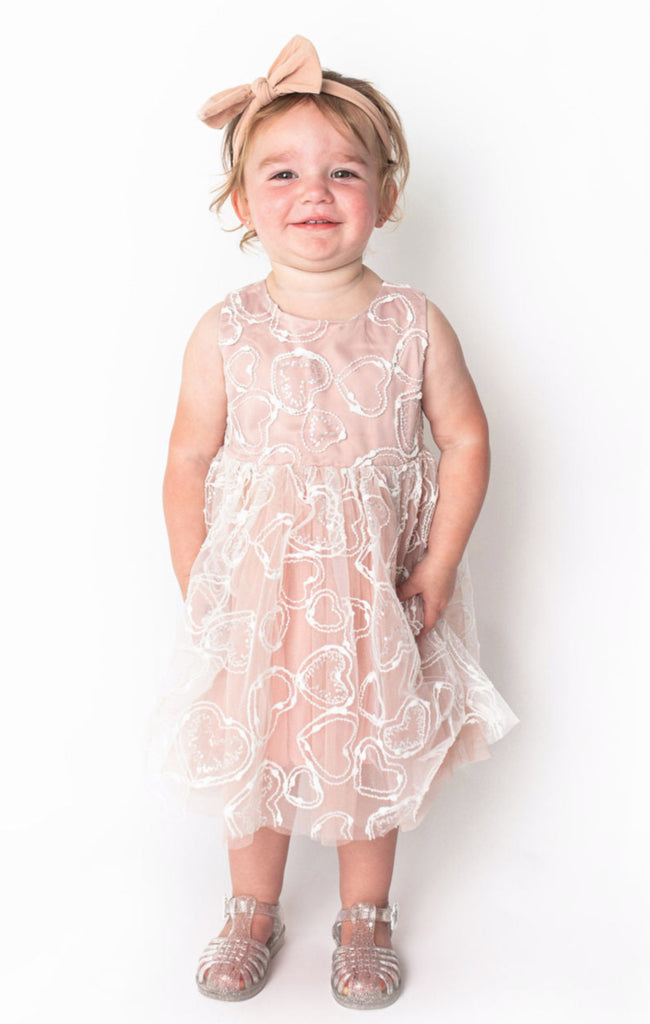 Popatu Baby Girl's Dusty Rose Heart Embroidered Dress