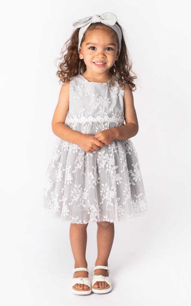 Popatu Baby Girl's and Little Girl's Silver Embroidered Dress