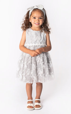 Popatu Baby Girl's Silver Embroidered Dress