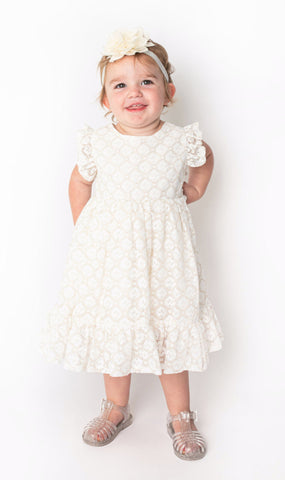 Popatu Baby Girl's Ivory All Lace Dress