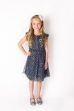 Little Girl's Navy Dress with Silver Stars