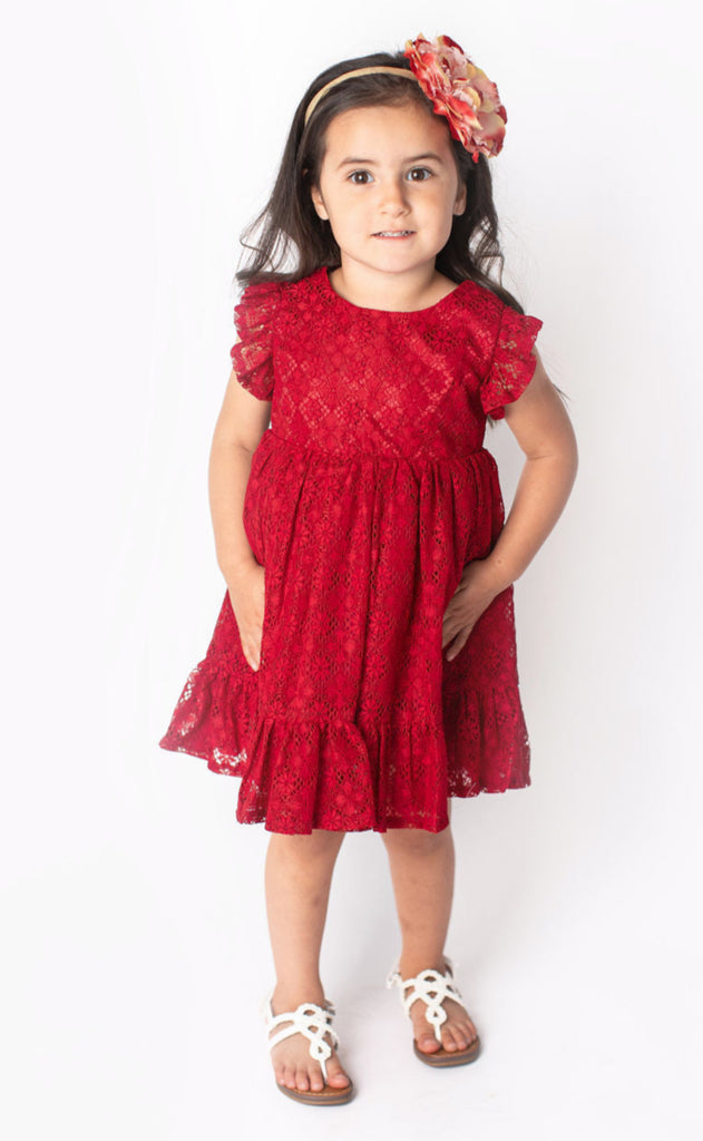 Popatu Baby Girls & Little Girls Burgundy Lace Dress