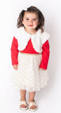 Popatu Baby Girls Red and White Long Sleeve Dress with Faux Fur Bolero