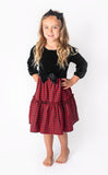 Popatu Little Girl's Long Sleeve Velvet Plaid Dress