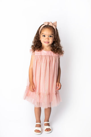 Popatu Baby Girl's Dusty Rose Shimmery Pinafore Dress