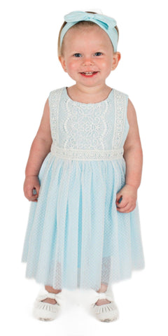 Popatu Baby Girls Swiss Dot Blue Dress
