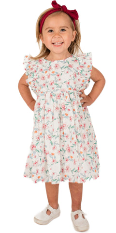 Baby Girl's White Floral Chambray Dress
