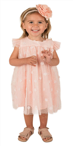 Popatu Baby Girl's Peach 3D Flower Dress