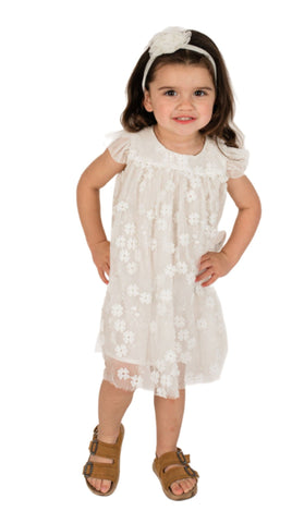 Popatu Baby Girl's White 3D Flower Dress