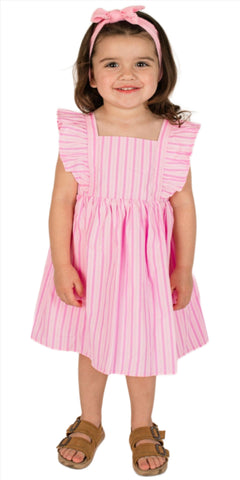 Popatu Baby Girls Pink Stripe Pinafore Dress