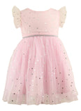 Little Girl's Foil Stars Pink Tulle Dress