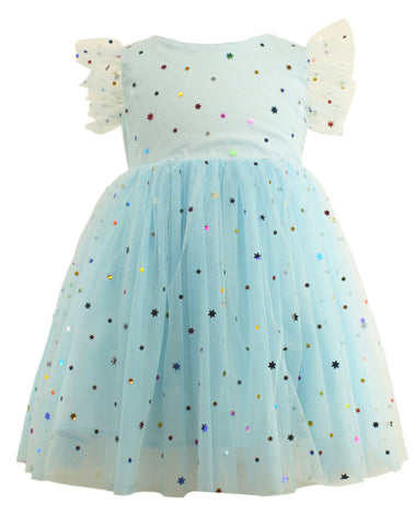 Little Girl's Foil Stars Blue Tulle Dress Popatu Little Girl's Foil Stars Blue Tulle Dress Popatu