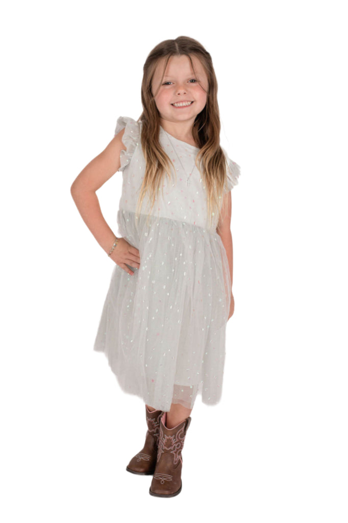 Little Girl's Dot Foil Sage Green Tulle Dress