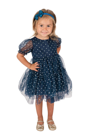 Popatu Polka Dot Puff Sleeve Tulle Party Dress - Navy Popatu Polka Dot Puff Sleeve Tulle Party Dress - Navy