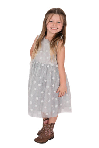 Little Girl's Silver 3D Flower Petal Dress