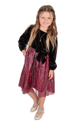 Baby Girl's Long Sleeve Velvet Shimmery Dress