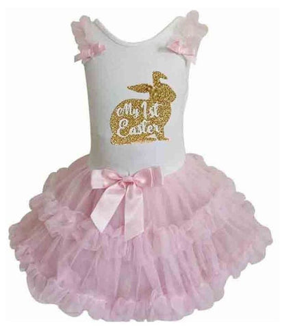 Popatu Baby Girl's "My First Easter" Pink Ruffle Dress