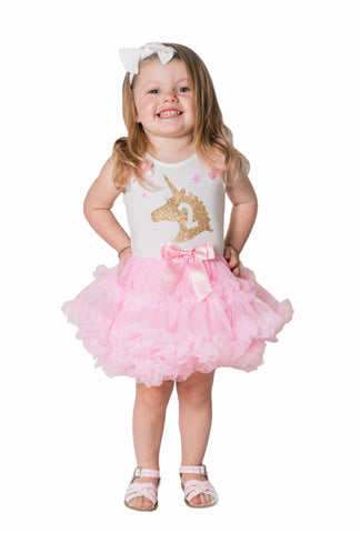 Little Girl's Pink and White Unicorn 2nd Birthday Dress, S (2-3T) Little Girl's Pink and White Unicorn 2nd Birthday Dress, S (2-3T)