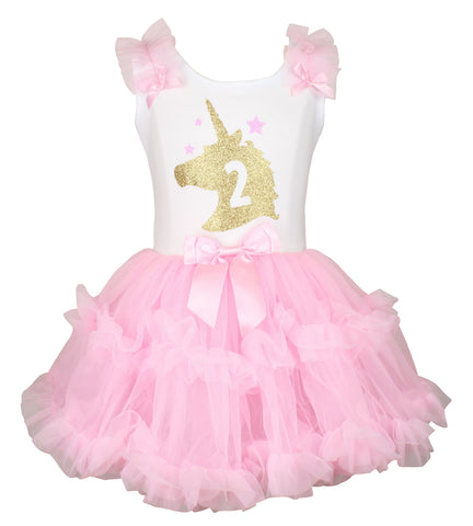 Little Girl's Pink and White Unicorn 2nd Birthday Dress, S (2-3T) Little Girl's Pink and White Unicorn 2nd Birthday Dress, S (2-3T)