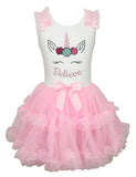 Popatu Little Girls Unicorn Ruffle Dress Believe - Popatu