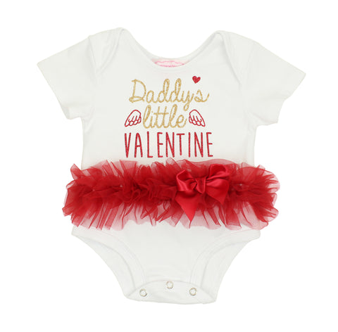 Popatu Daddy's Little Valentine Red/White Ruffle Bodysuit
