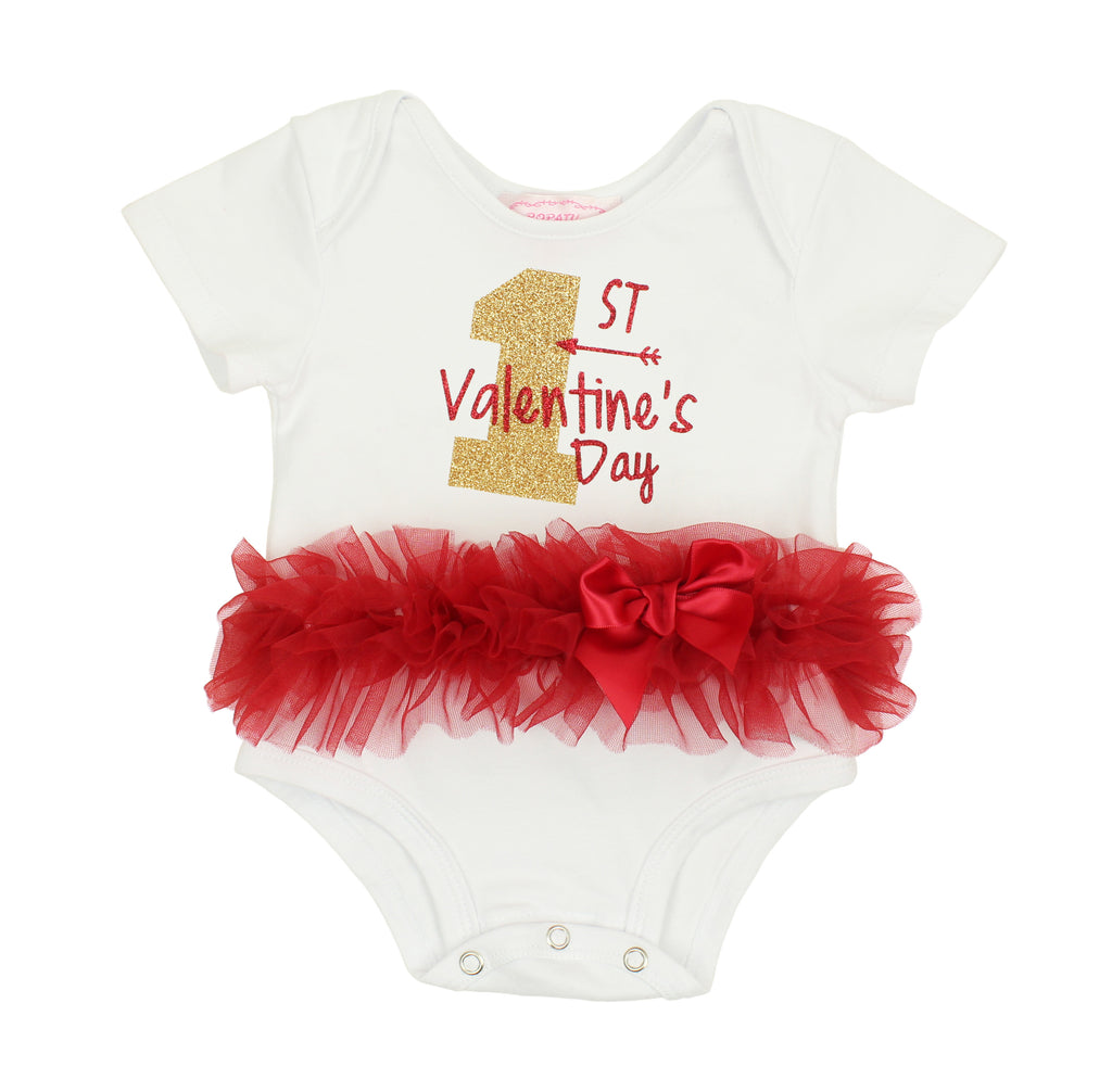 Popatu 1st Valentine's Day Red/White Ruffle Bodysuit