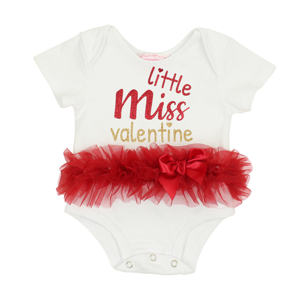 Popatu Little Miss Valentine  Red/White Ruffle Bodysuit