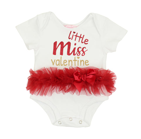 Popatu Little Miss Valentine  Red/White Ruffle Bodysuit