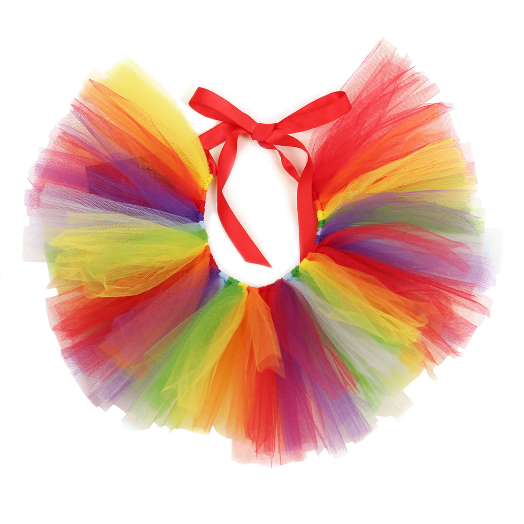 Pawpatu Handcrafted Rainbow Tulle Tutu with Adjustable Ribbon for Pets